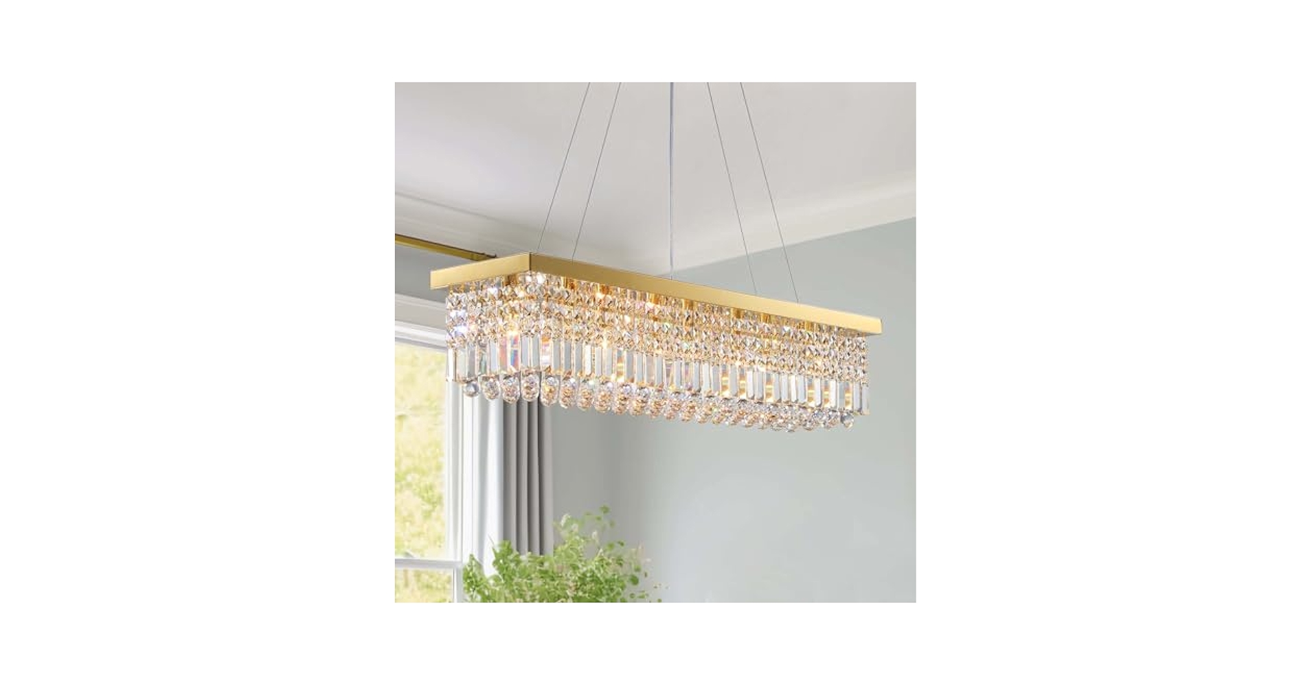 7PM Rectangle K9 Crystal Chandelier Modern Gold Crystal